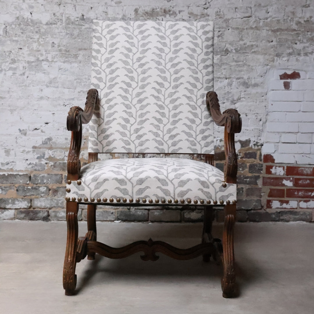 19th Century French Walnut Straight Back Armchair (Set of 2) - Thumbnail 4