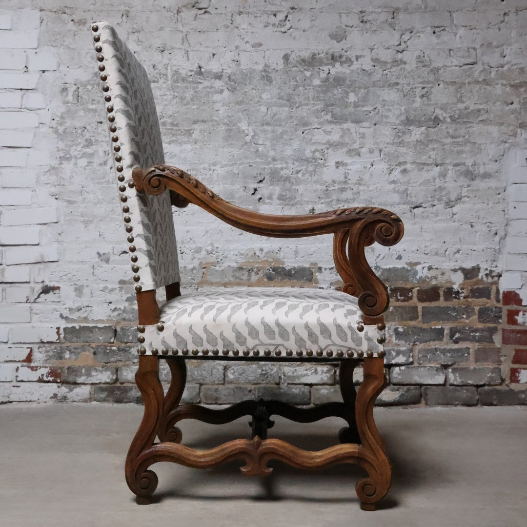 19th Century French Walnut Straight Back Armchair (Set of 2) - Thumbnail 5