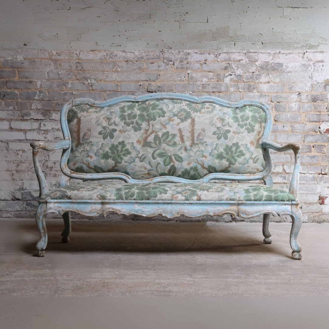 18th Century French Linen Blue Settee