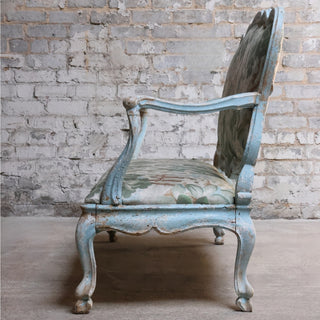 18th Century French Linen Blue Settee

