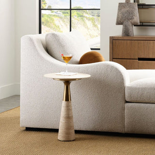 Pier Accent Table   Beige Travertine
