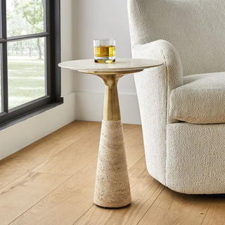 Pier Accent Table   Beige Travertine
