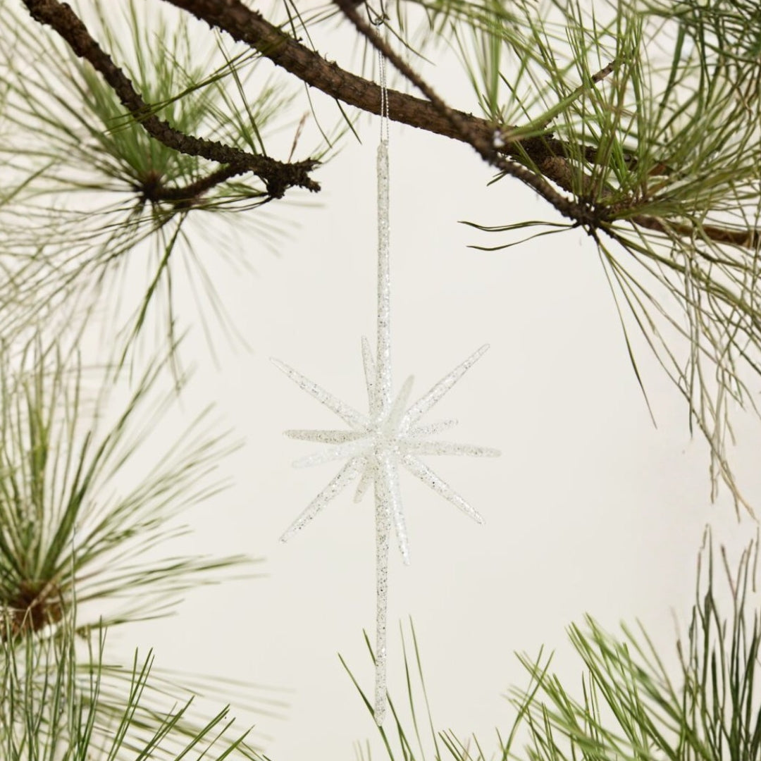 Tall White Glistening Star Ornament