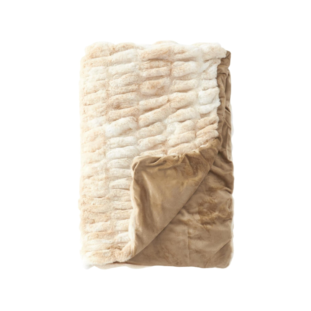 60" Cream Ribbed Vegan Fur Throw
