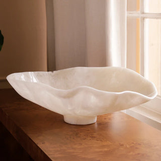 Resin Alabaster Oval Bowl (White Swirl, Large)
