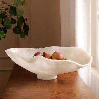Resin Alabaster Oval Bowl (White Swirl, Large)
