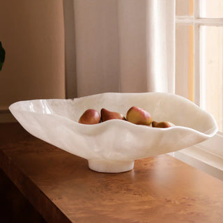Resin Alabaster Oval Bowl (White Swirl, Large)
