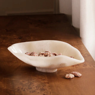 Resin Alabaster Oval Bowl (White Swirl, Small)

