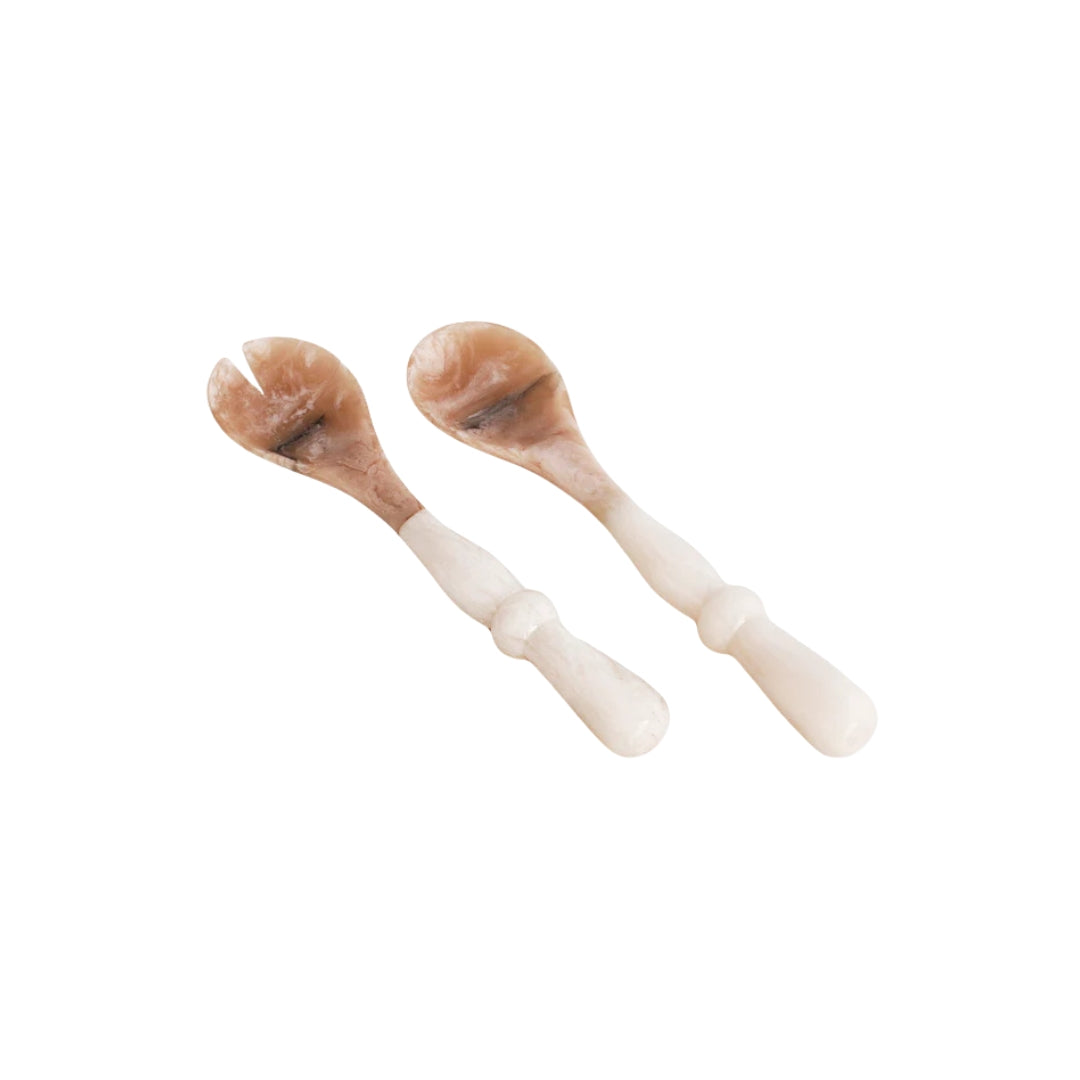 Resin Alabaster Salad Servers (White Swirl) - Default Title - Christopher Collection
