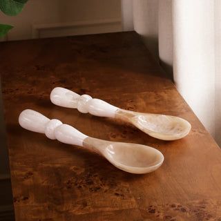 Resin Alabaster Salad Servers (White Swirl)
