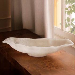Resin Alabaster Oval Bowl (White Swirl, Medium)
