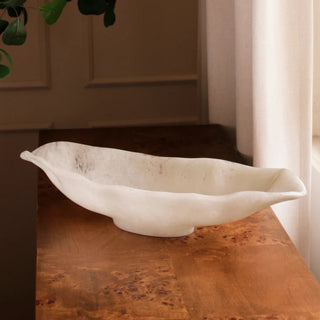 Resin Alabaster Oval Bowl (White Swirl, Medium)
