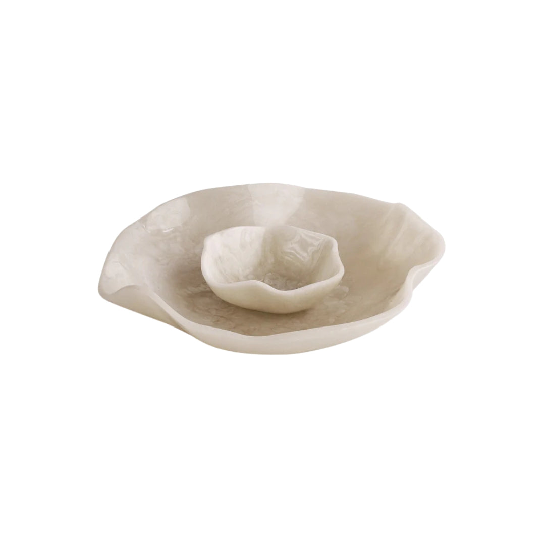 Resin Alabaster Bowl with Dip (White Swirl) - Default Title - Christopher Collection