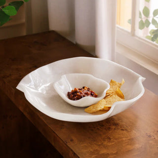 Resin Alabaster Bowl with Dip (White Swirl)

