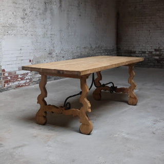 Bleached Dining Table with Iron Detail
