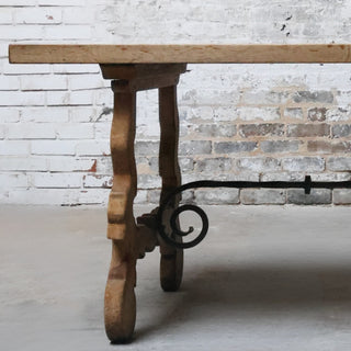 Bleached Dining Table with Iron Detail
