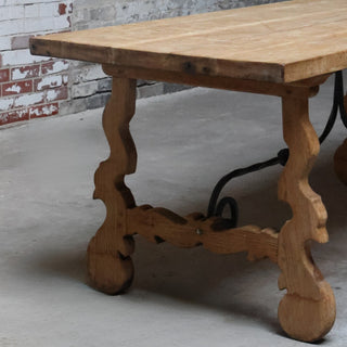 Bleached Dining Table with Iron Detail
