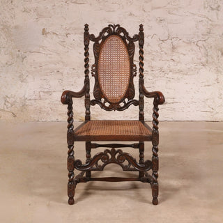 19th Century English Oak Barley Twist and Cane Chair
