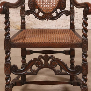 19th Century English Oak Barley Twist and Cane Chair
