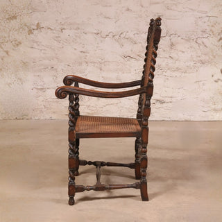 19th Century English Oak Barley Twist and Cane Chair
