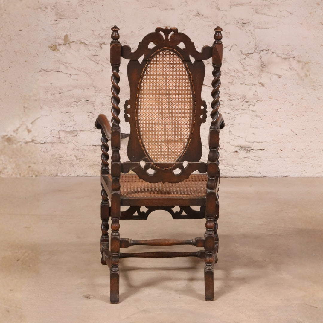 19th Century English Oak Barley Twist and Cane Chair - Thumbnail 2