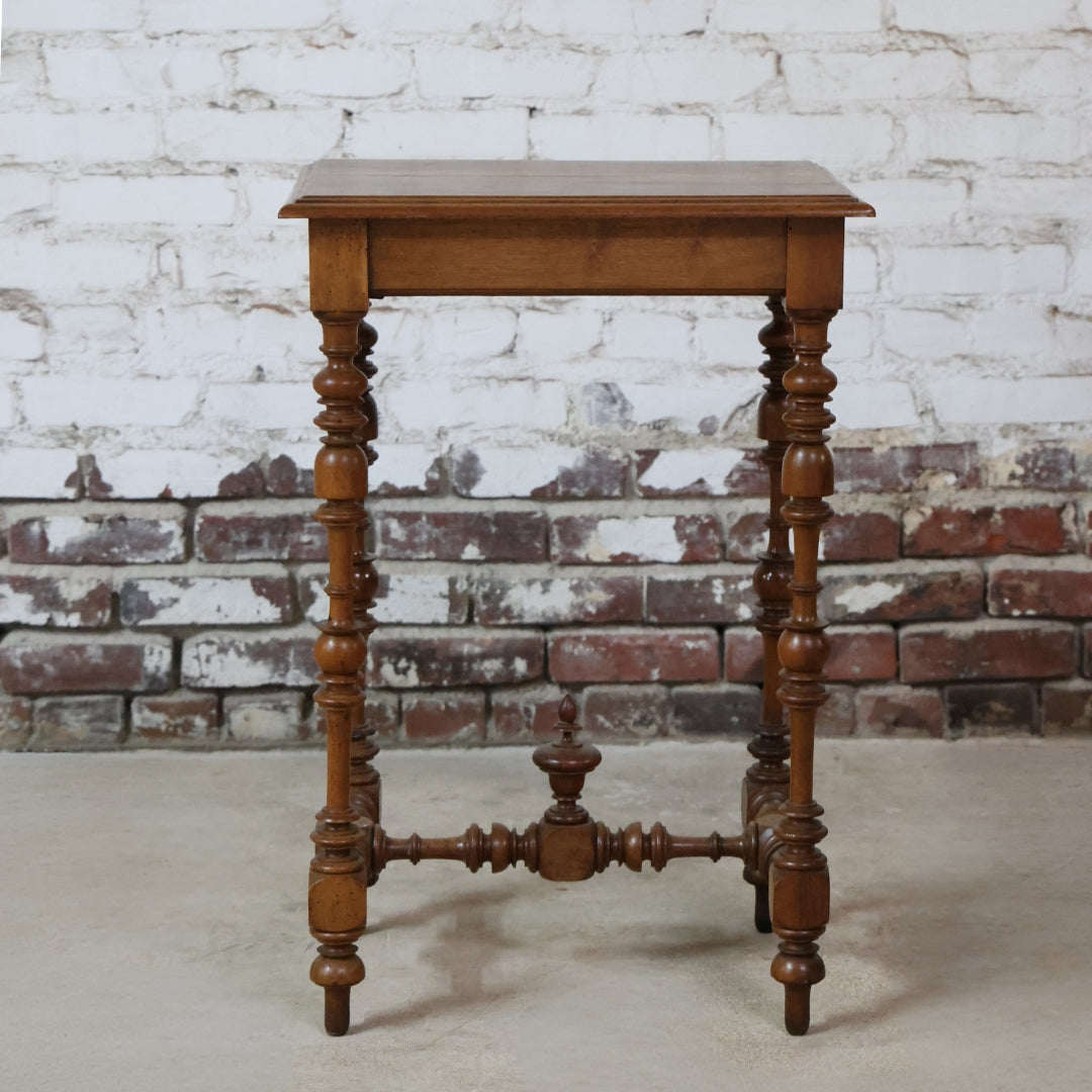 19th Century French Walnut Small Turned Leg Table - Thumbnail 2