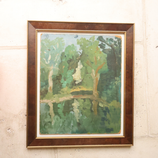 20th Century French Green Forrest Painting
