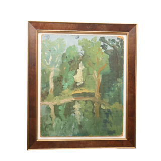20th Century French Green Forrest Painting
