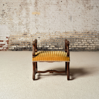 1900s French Wood & Upholstered Stool
