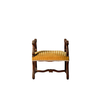 1900s French Wood & Upholstered Stool
