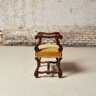 1900s French Wood & Upholstered Stool
