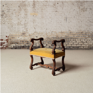 1900s French Wood & Upholstered Stool
