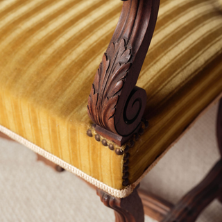 1900s French Wood & Upholstered Stool
