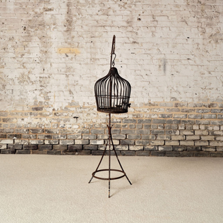 19th Century French Iron Bird Cage with Stand
