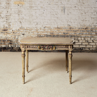 19th Century French Light Wood Base & Marble Top Table
