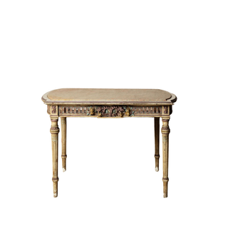 19th Century French Light Wood Base & Marble Top Table
