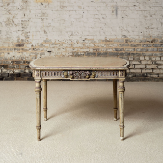 19th Century French Light Wood Base & Marble Top Table
