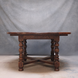 19th Century English Oak Baroque Round Dining Table
