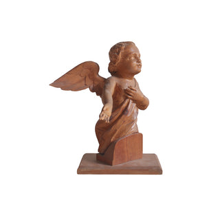 19th Century Belgian Carved Oak Cherub Statue
