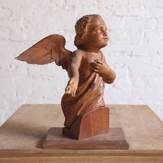 19th Century Belgian Carved Oak Cherub Statue

