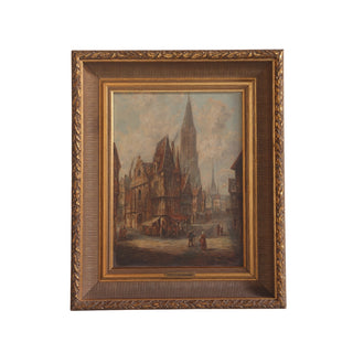 1930s Flemish Church Oil Painting on Canvas in Giltwood Frame
