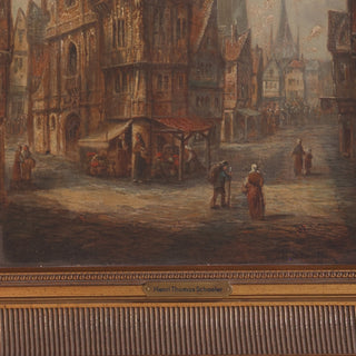 1930s Flemish Church Oil Painting on Canvas in Giltwood Frame
