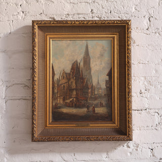 1930s Flemish Church Oil Painting on Canvas in Giltwood Frame
