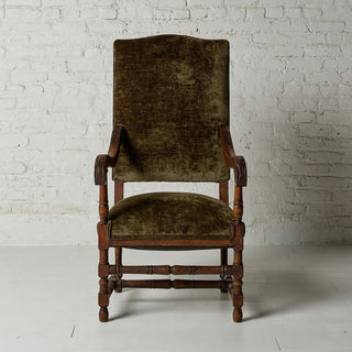1920s Flemish Velvet & Oak Armchair
