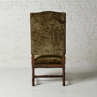 1920s Flemish Velvet & Oak Armchair

