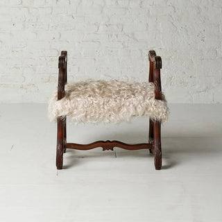 1900s French Wood & Upholstered Stool
