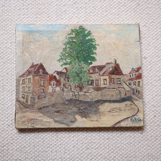 20th Century French Village Square Painting
