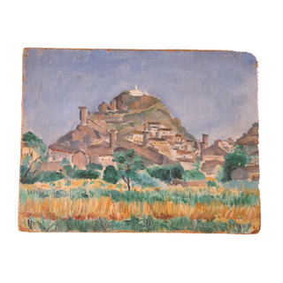 20th Century French Hilltop Church Painting by Guy Lemm
