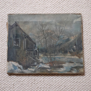 20th Century French Winter River Painting
