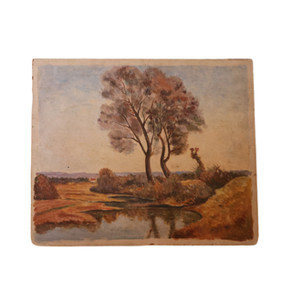 20th Century French Far Away Farmhouse Painting
